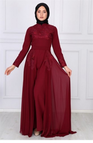 Weinrot Hijab-Abendkleider 9304-2-48.Bordo