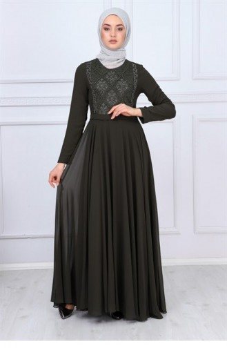Khaki Hijab Evening Dress 9346-03