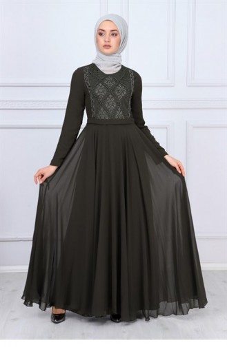 Khaki Hijab-Abendkleider 9346-03