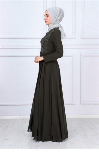 Khaki Hijab Evening Dress 9346-03