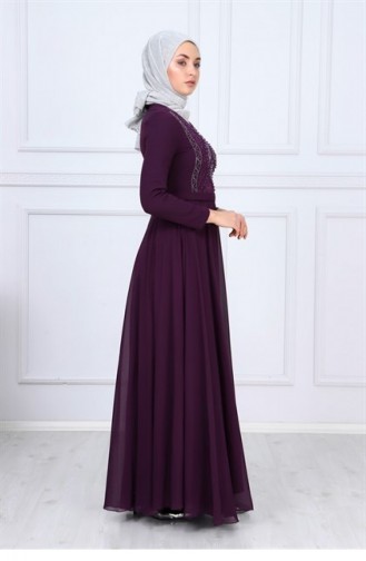 Purple Hijab Evening Dress 9346-01