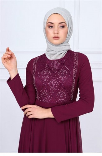 Plum Hijab Evening Dress 9346-05