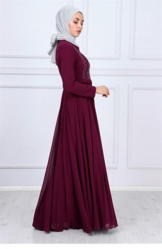 Plum Hijab Evening Dress 9346-05