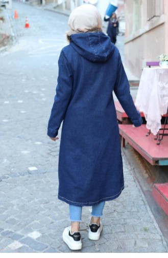 Kürk Kapşonlu Kot Mont Koyu Mavi 9448 1 Koyu Kot