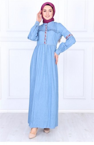Jeans Blue İslamitische Jurk 9758-1-48.Açık Kot