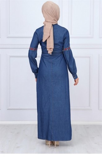 Kuşaklı Tesettür Kot Elbise Koyu 9758 38 Koyu Kot