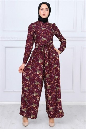 Claret Red Hijab Dress 9809-1-38.Bordo