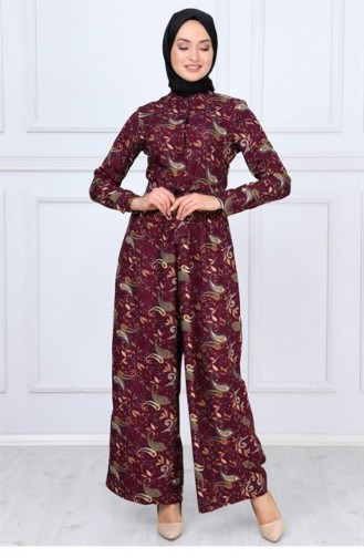 Claret Red Hijab Dress 9809-1-38.Bordo