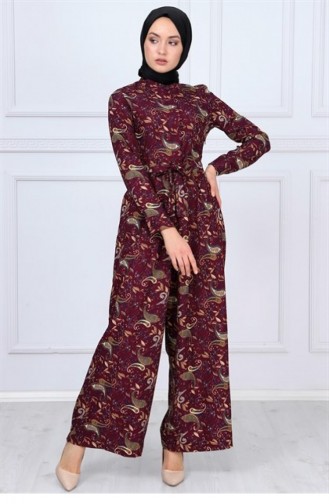 Claret Red Hijab Dress 9809-1-38.Bordo