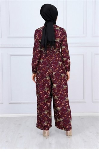 Claret Red Hijab Dress 9809-1-38.Bordo