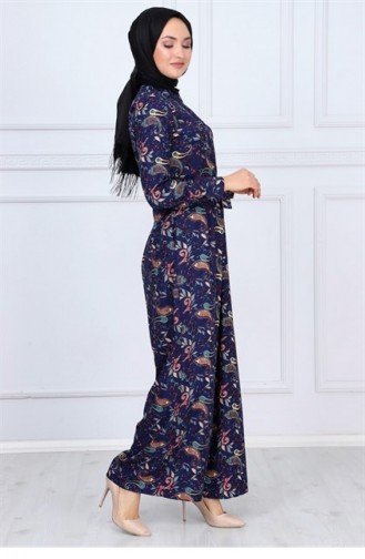 Çiçek Desenli Tesettür Tulum 9809 2 38 Lacivert