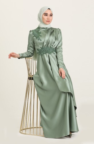 Green Almond Hijab Evening Dress 4908-03