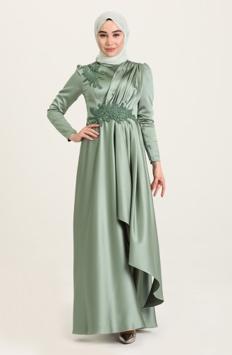 Green Almond Hijab Evening Dress 4908-03