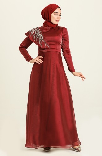 Claret Red Hijab Evening Dress 4931-01