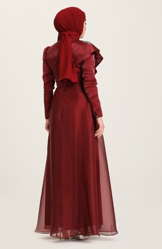 Claret Red Hijab Evening Dress 4931-01