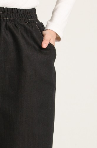 Saçaklı Bol Paça Kot Pantolon 3602E-01 Siyah