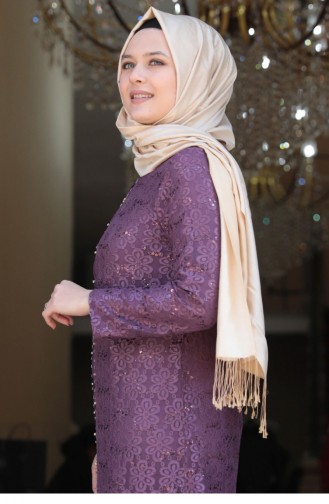 Beige-Rose Hijab-Abendkleider 1781