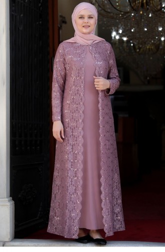Papatya Hijab Abendkleid Amine Hüma 1782A-01 Puder 1782A-01