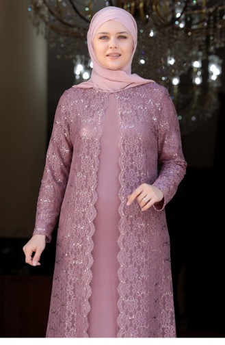 Papatya Hijab Abendkleid Amine Hüma 1782A-01 Puder 1782A-01