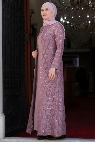 Papatya Hijab Abendkleid Amine Hüma 1782A-01 Puder 1782A-01