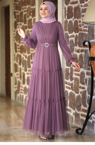 Lavender Color Hijab Evening Dress 2198