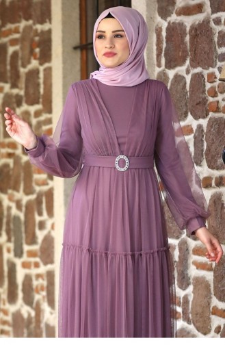 Lavender Color Hijab Evening Dress 2198