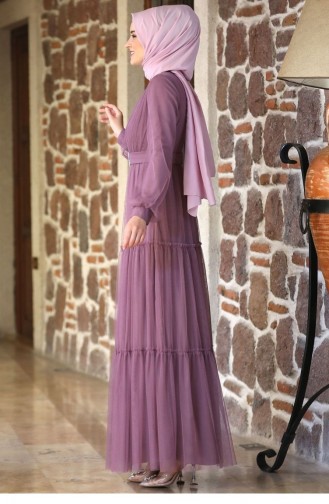 Lavender Color Hijab Evening Dress 2198
