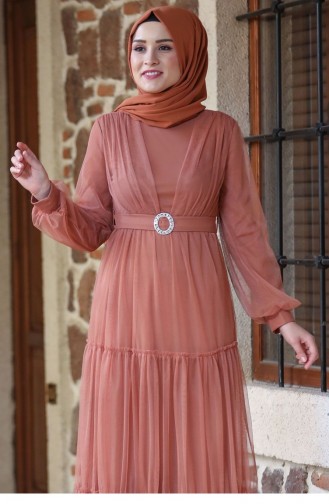 Cinnamon Color Hijab Evening Dress 2200
