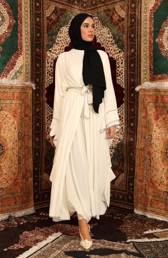 Kuşaklı Abaya 5489-01 Beyaz