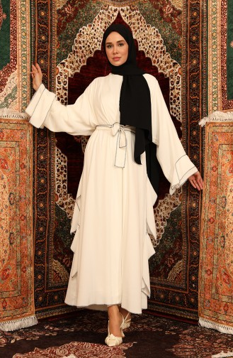 Kuşaklı Abaya 5489-01 Beyaz