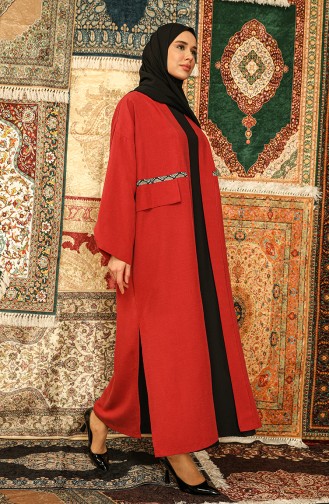 Yılan Desenli Kuşaklı Abaya 5601-01 Açık Kiremit