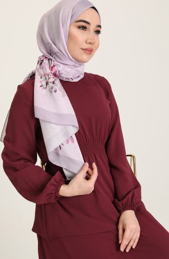 Minahill Beli Lastikli Bluz Etek İkili Takım 8306-03 Vişne
