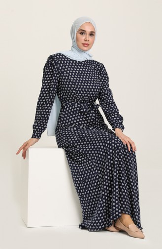Navy Blue Hijab Dress 60242-01