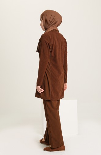 Fitilli Fermuarlı Tunik Pantolon İkili Takım 20004-04 Kahverengi