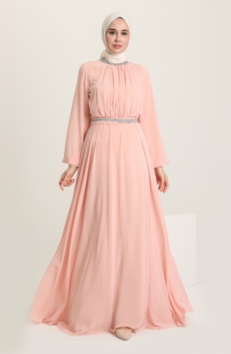 Salmon Hijab Evening Dress 5339-17