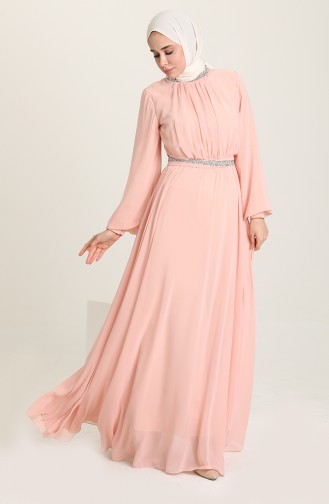 Salmon Hijab Evening Dress 5339-17