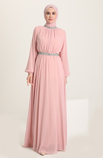 Powder Hijab Evening Dress 5339-18
