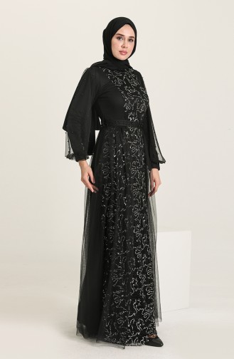 Black Hijab Evening Dress 5632-08