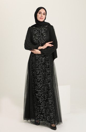 Black Hijab Evening Dress 5632-08