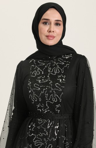 Black Hijab Evening Dress 5632-08