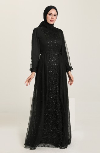 Black Hijab Evening Dress 5632-09