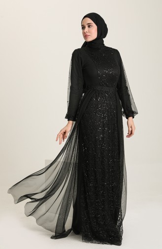 Black Hijab Evening Dress 5632-09