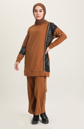 Fitilli Tunik Pantolon İkili Takım 20006-03 Taba