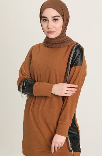 Fitilli Tunik Pantolon İkili Takım 20006-03 Taba