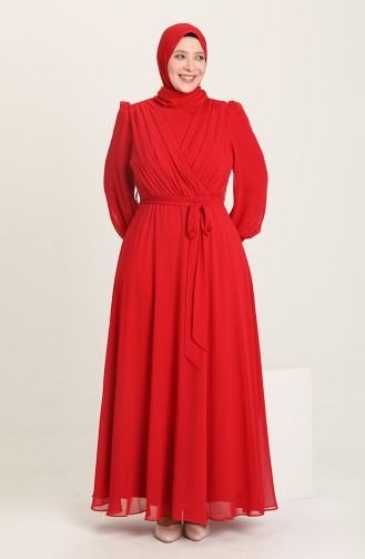 Red Hijab Evening Dress 6020-01