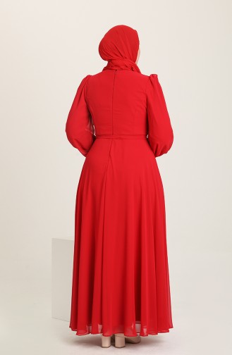 Büyük Beden Önü Pileli Şifon Abiye Elbise 6020-01 Kırmızı