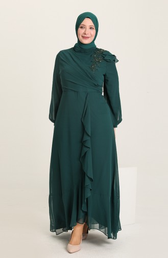 Emerald Green Hijab Evening Dress 6026-03