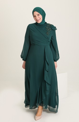 Emerald Green Hijab Evening Dress 6026-03