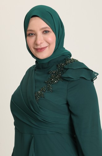 Emerald Green Hijab Evening Dress 6026-03