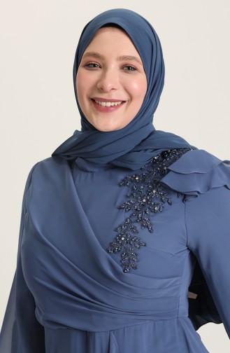فساتين سهرة بتصميم اسلامي نيلي 6026-05